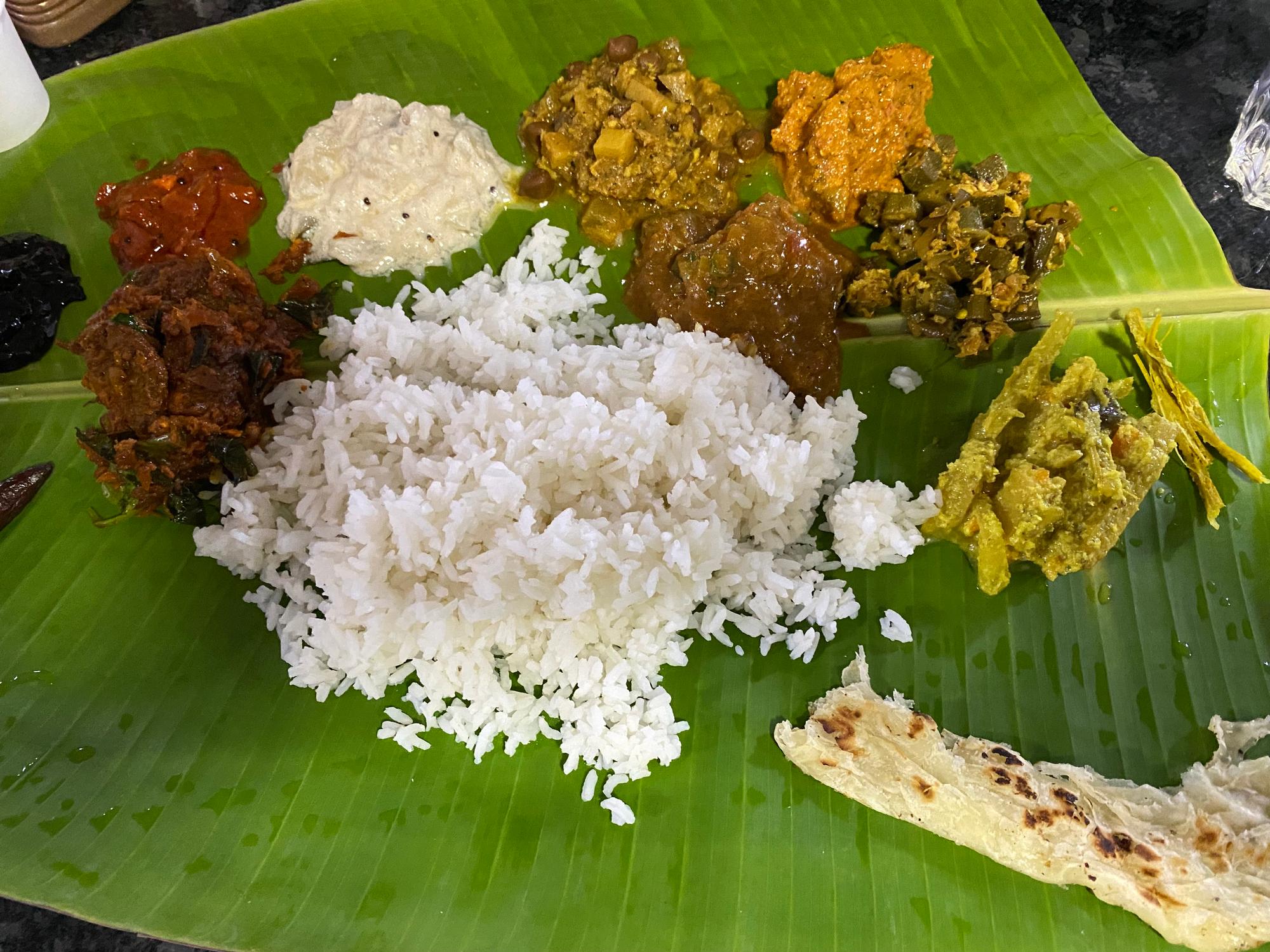 South Indian banana leaf vegan meal